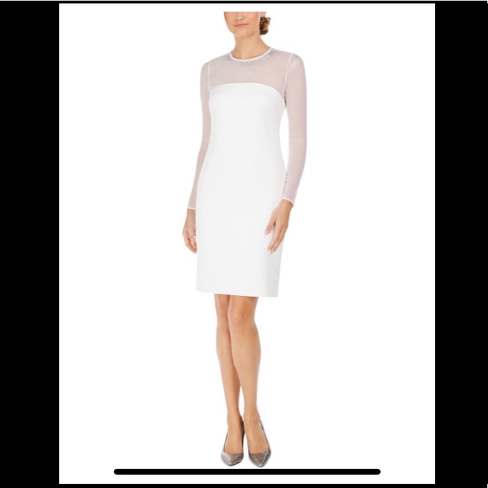 Calvin Klein Illusion Detail Sheath Dress White